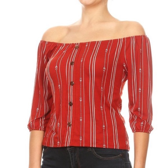 NWOT Red & White Off shoulders top     Sizes - S,M & XL - Picture 2 of 5